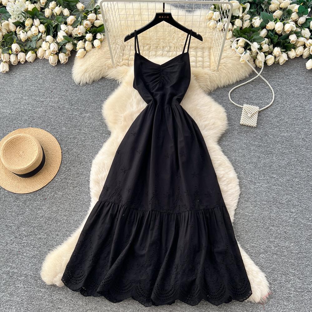 Pure desire style French suspender dress women's summer waist and thin temperament high-end long dress vacation style