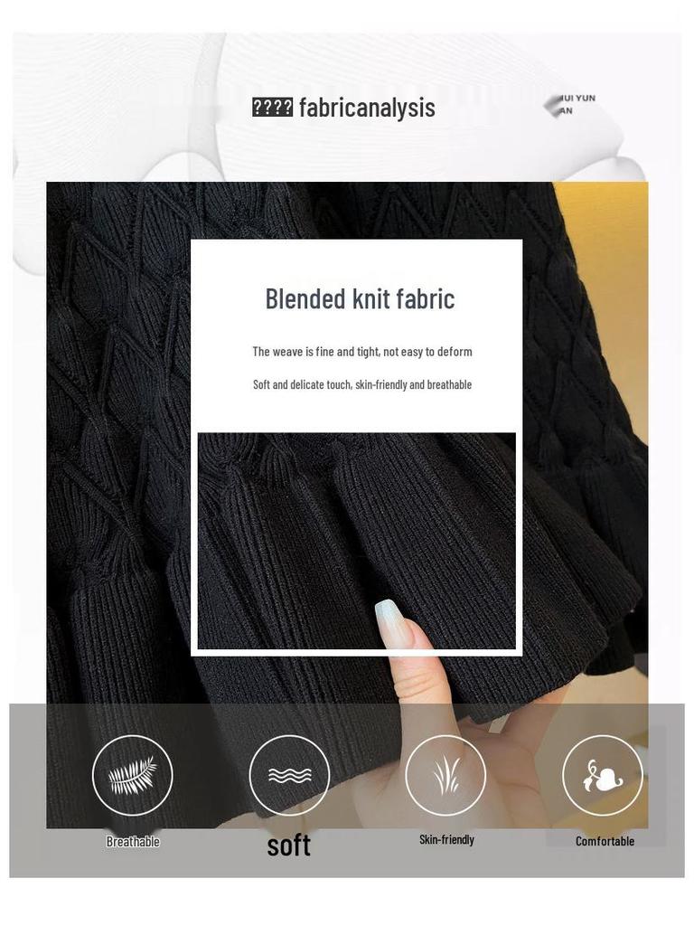 Hochwertiges V-Ausschnitt Französisches Strick-Midi-Fischschwanzkleid für Herbst/Winter