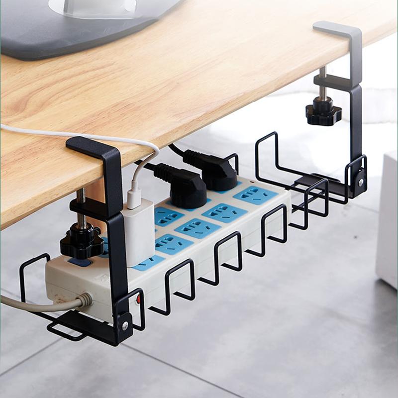

Under Desk Cable Management Rack Carbon Steel Power Strip Cable Storage Basket Black