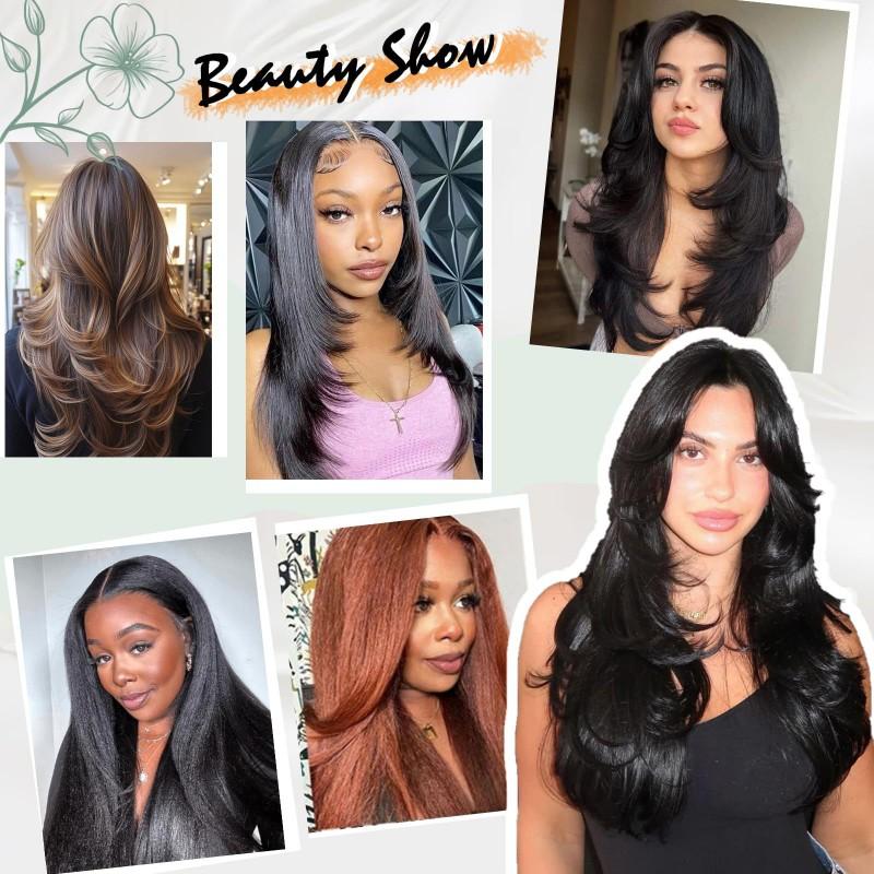 Womens Fashion Layered V Part Long Straight Hair Synthetic Wig
