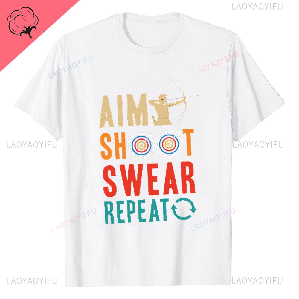 Aim Shoot Swear Repeat Archery Hipster Shortsleev Printed TShirts Archery Sports Men Style Casual Aesthetic O Neck Tops T Shirt