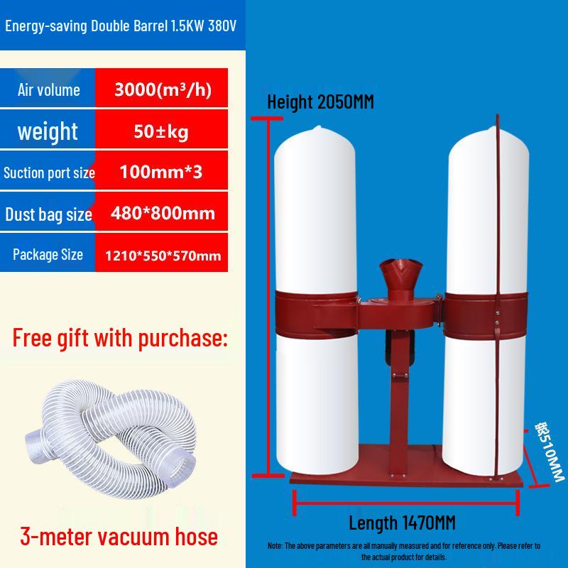 Industrial Woodworking Dust Collector: High-Power Vacuum with Bag Filter for Workshop and Engraving Machine.