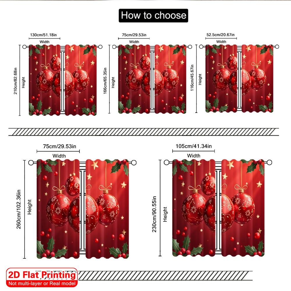 2pcs 2D flat printing Merry Christmas Curtains Red Christmas Ornaments Glittering Holly Polyester Without Electricity Spring