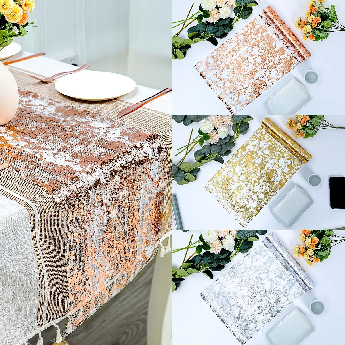 

Glitter Metallic Gold Thin Table Runner Wedding Birthday Party Home Decoration Sequin Metallic Foil Thin Mesh Table Runner
