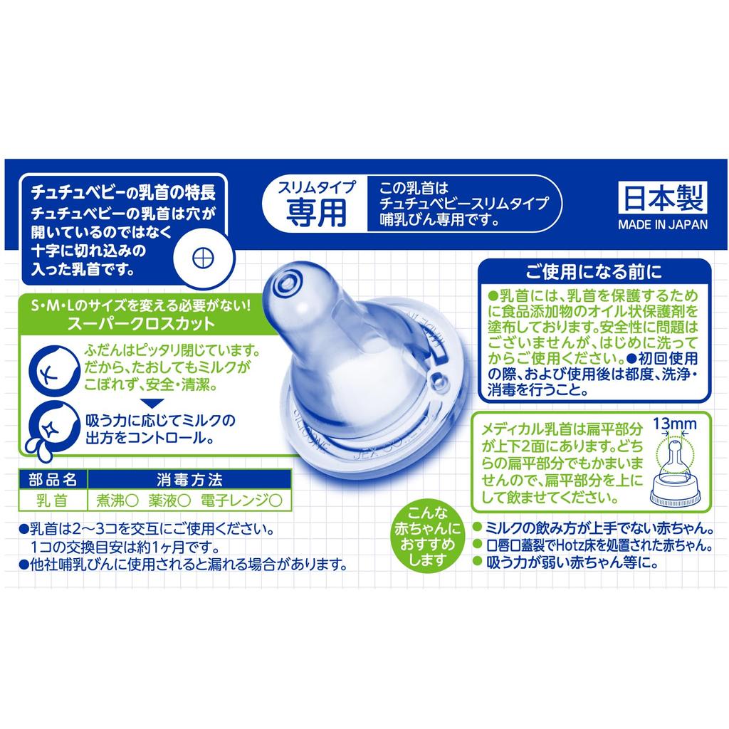 [Starter Set] 4 Tutu Cleft Palate Medical Nipples, 2 Slim Plastic Baby Bottles, and 1 Nipple Brush - All Made In Japan by JEX