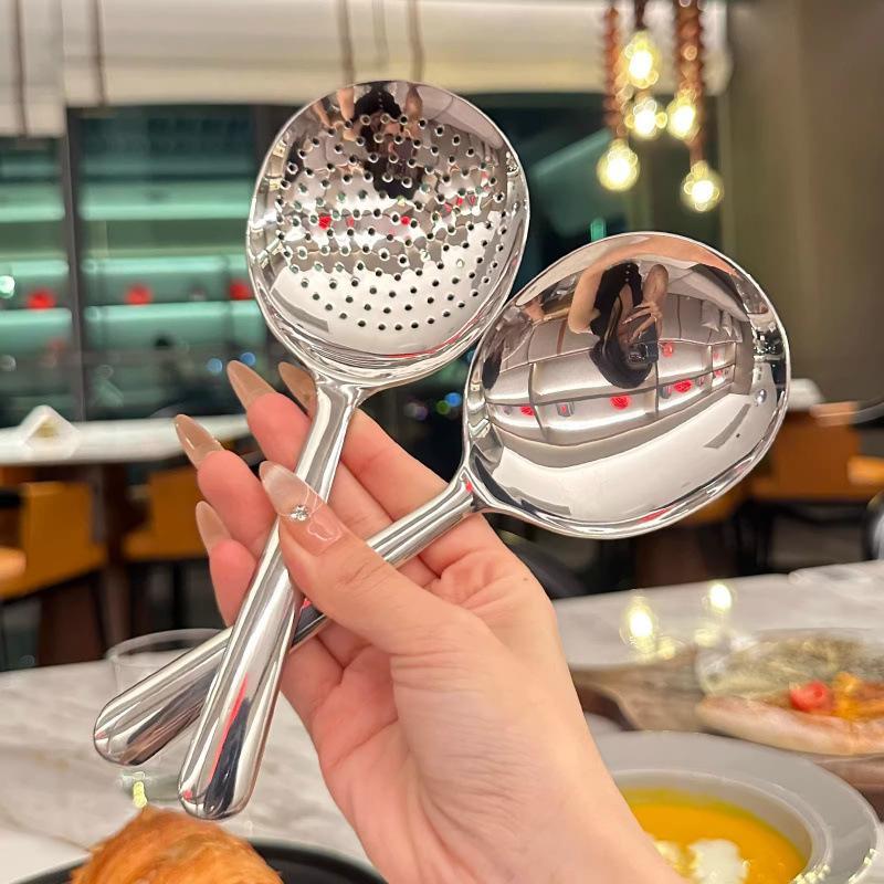 Stainless Steel Kitchen Spoon Set Food Grade Smooth Polished For Cooking Straining Noodles Serving Rice