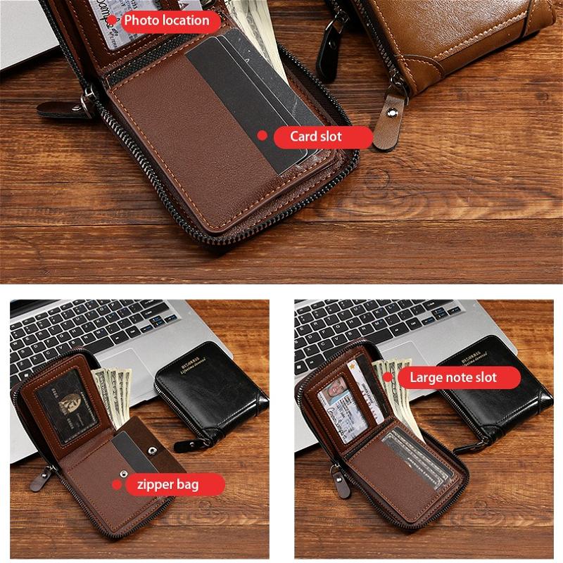 Retro Herren Leder Geldbörse Luxus Herren Tasche Männlich 3 Faltig Reißverschluss Geldklammer Kartenhalter mit Münzfach Rfid Geldbörsen Geschenke für Männer Geldbeutel