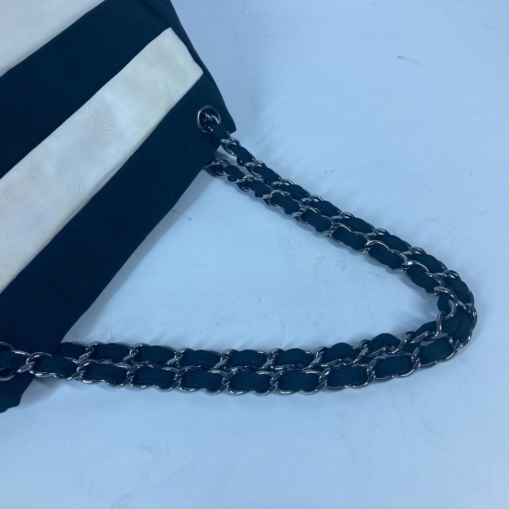 CHANEL 2.55 metal fittings Double Chain Shoulder Bag Nylon canvas Black/White