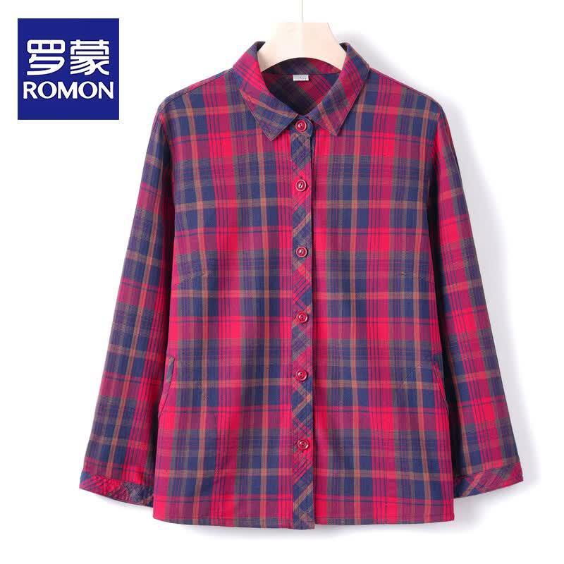 ROMON Women s Plaid Cotton Shirt 4XL