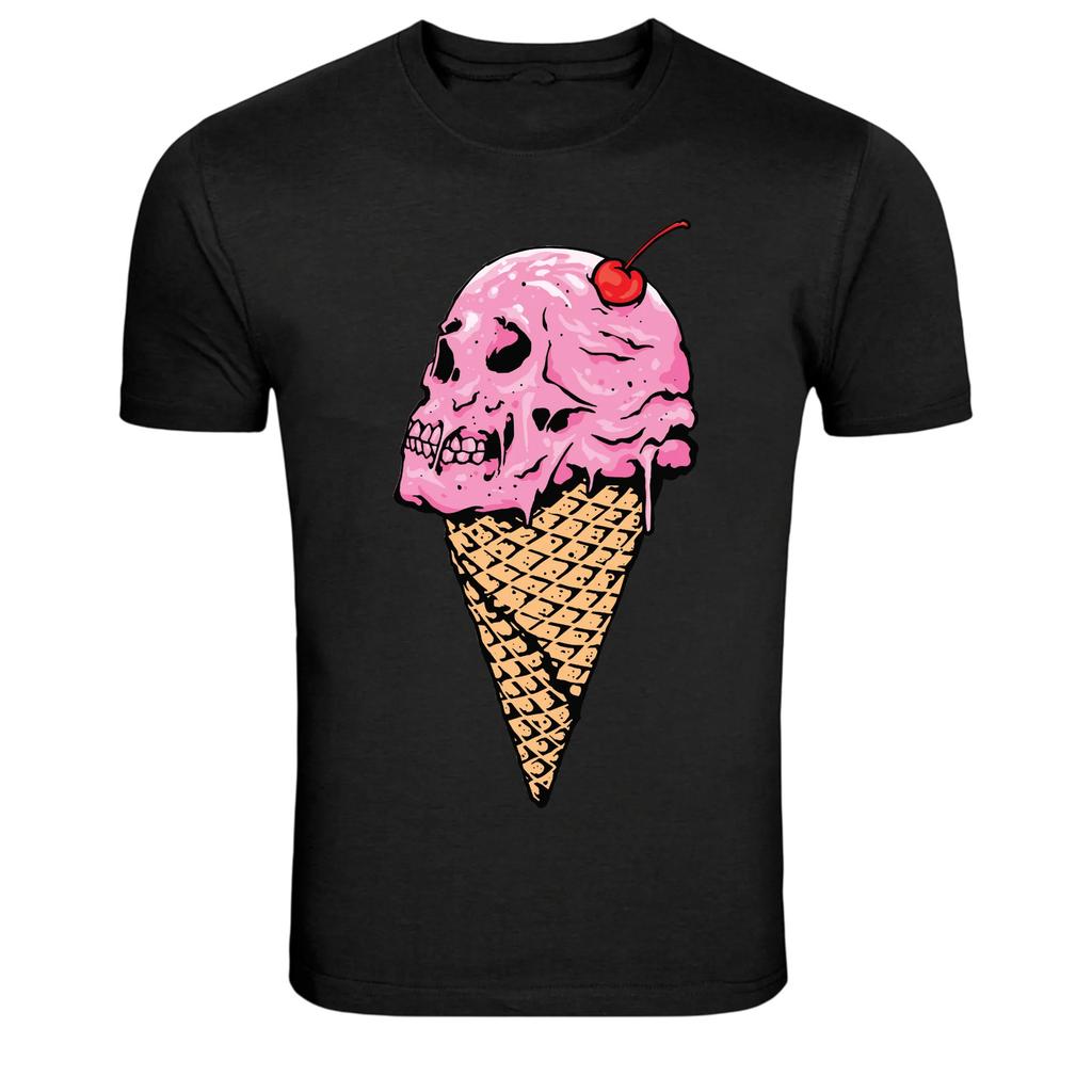 Skull Ice Cream Cone Funny Dessert Graphic T-Shirt