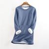 Women's Fashionable Solid Color Round Neck Long Sleeved Plush Warm Pullover Top