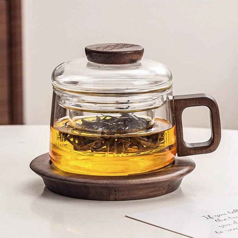 200ml Heat-Resistant Glass Tea Cup with Filter Multi-Purpose Tea Separation Mug Wooden Handle Coffee Cup Kung Fu Teaware 200ml чистый