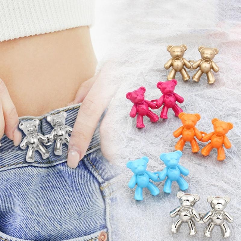2Pcs Adjustable Jean Button Pins, Bear Shaped Waist Tightener Instant Jean Buttons for Jeans Pants, No Sewing Required