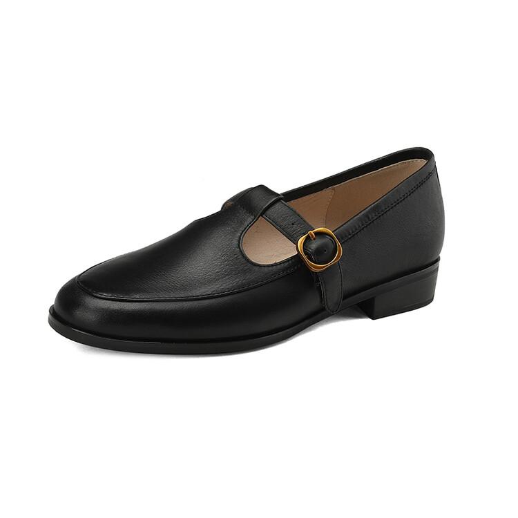 

Fashion NEW Spring Women Pumps Genuine Leather Shoes for Women Round Toe Chunky Heel Shoes Retro Low Heel Mary Janes Retro Brown Shoes 40 чёрный