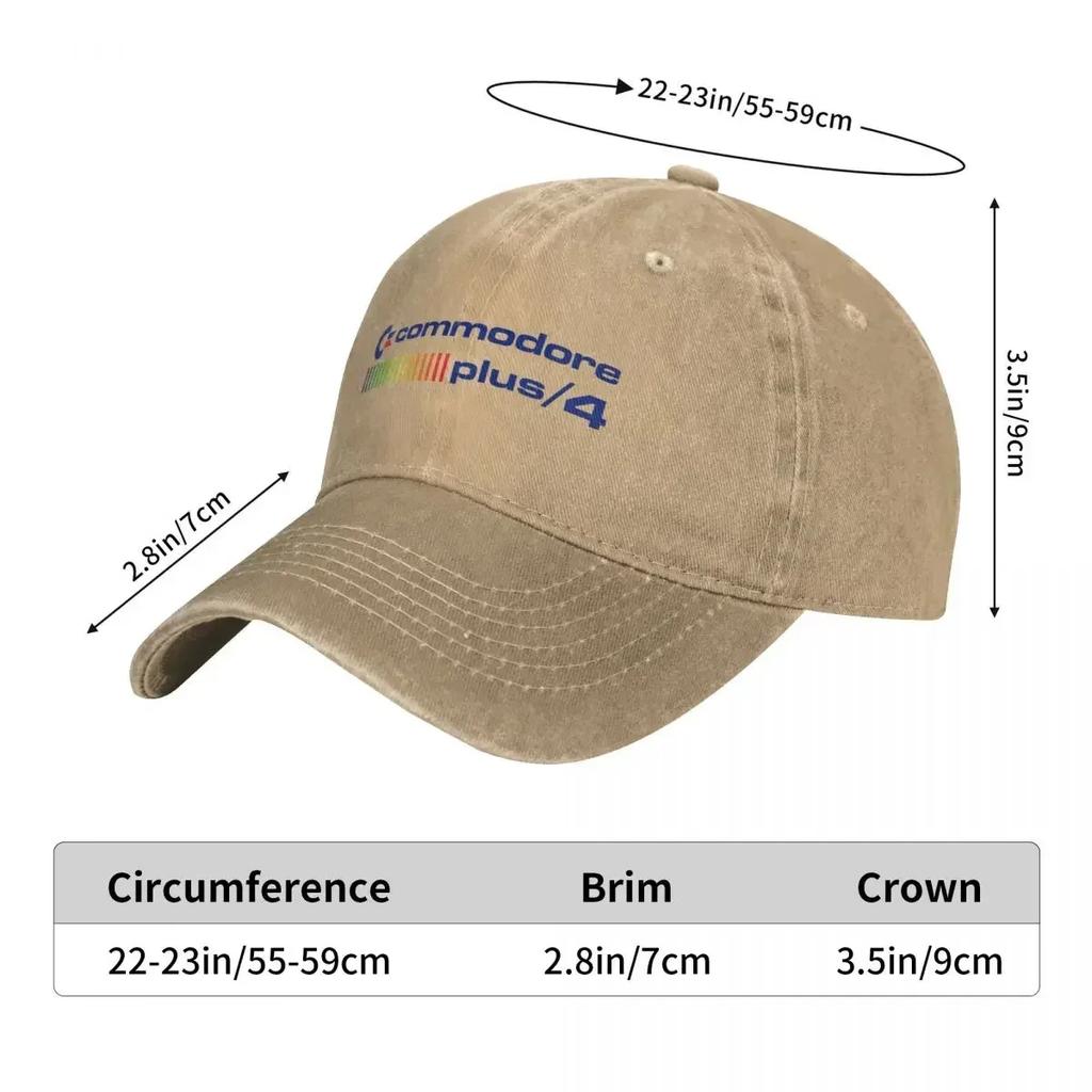 Unisex Commodore Plus Logo Baseball Caps Fashion Distressed Denim Headwear Adjustable