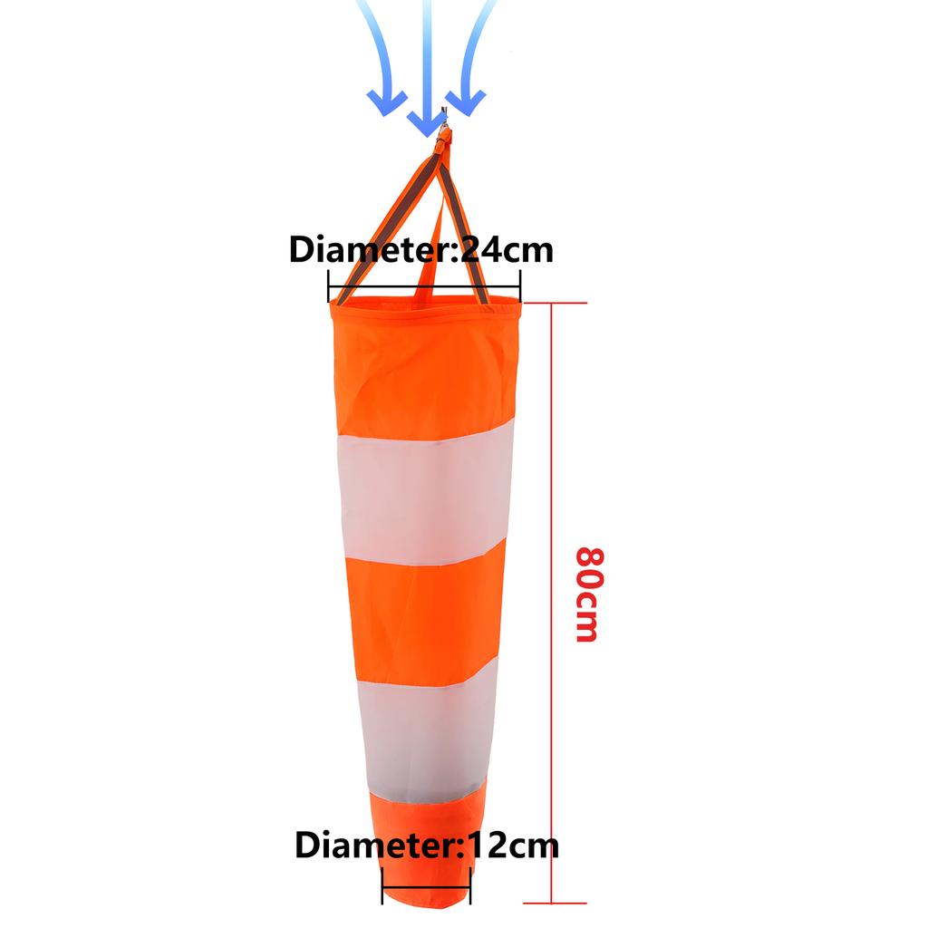 60/80/100cm Windsock Outdoor Wind Direction Measurement Reflective Belt Rip-stop Weather Vane for Airport Aviation Garden Farm