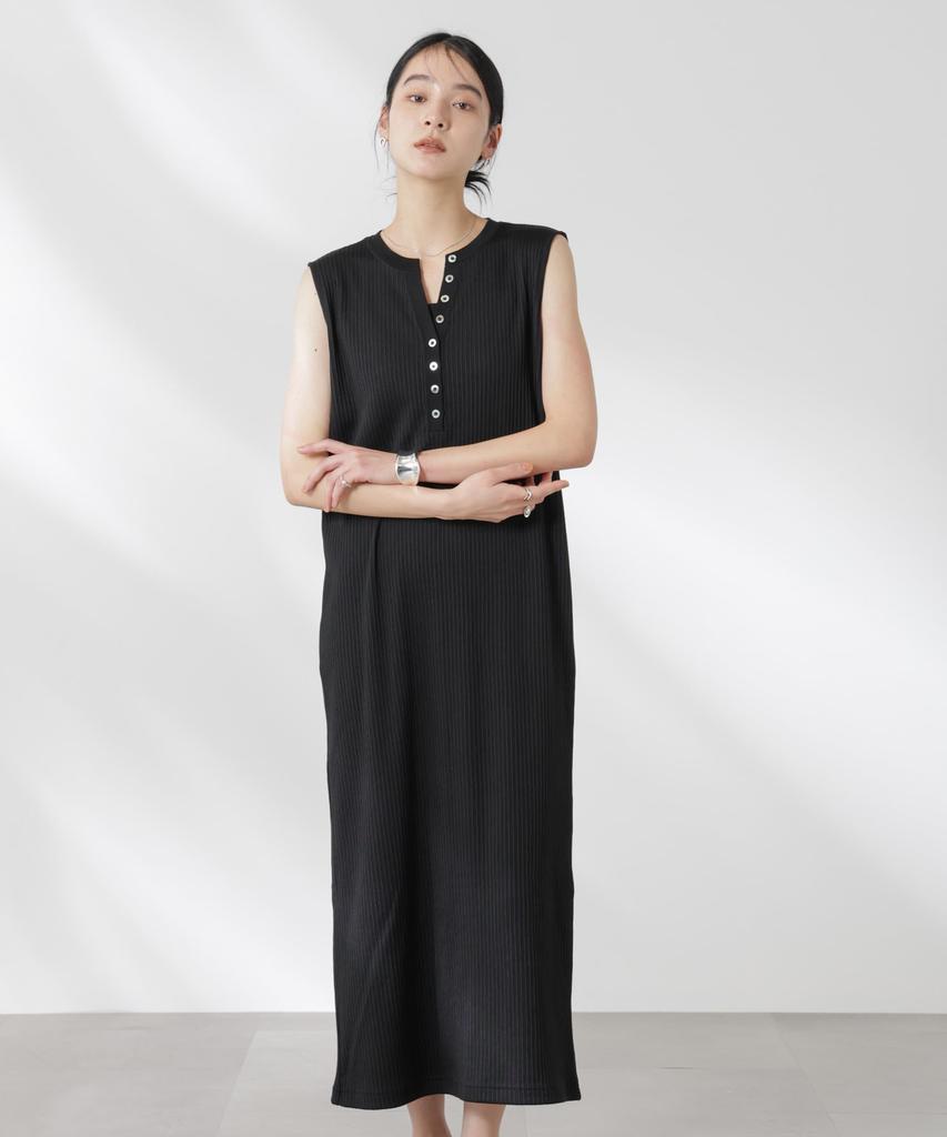 Nano Universe Henley Neck Dry Terry Size S Women's Dress, (010), Black, 669-5119325