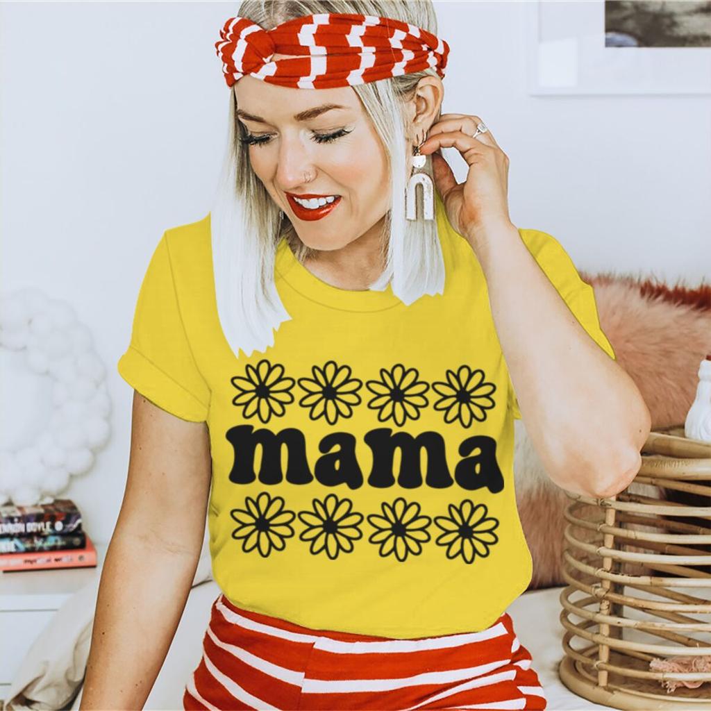 2026 Mama Vintage Flower Print T Shirts Mom Life Casual Short Sleeve Streetwear Women Fashion Mothers Gifts Tshirts Tops