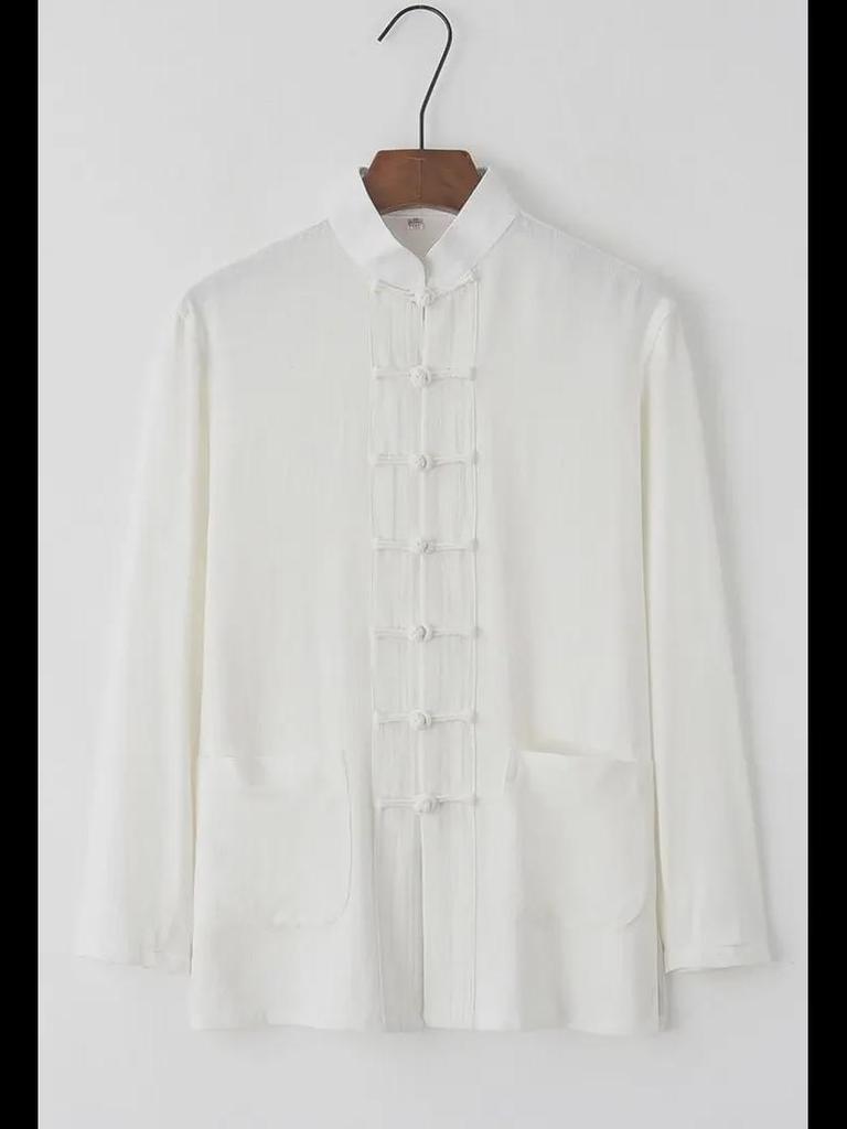 Herren Langarm Baumwolle Leinen Tang Anzug - Retro Chinesischer Stil Geknöpftes Gewand für Mittelalte und Ältere, Ideal für Tai Chi.