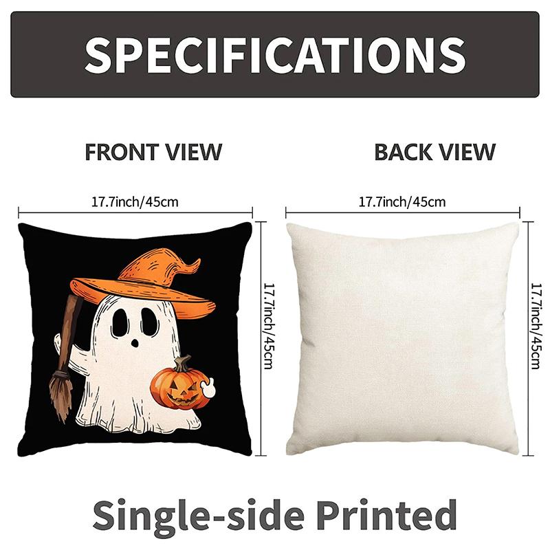 45*45cm Halloween Decoration Pillow Cover, Trick Or Treat Cushion Cover, Ghost, Pumpkin Head, Bat Decor Sofa Cushion Cover Decor