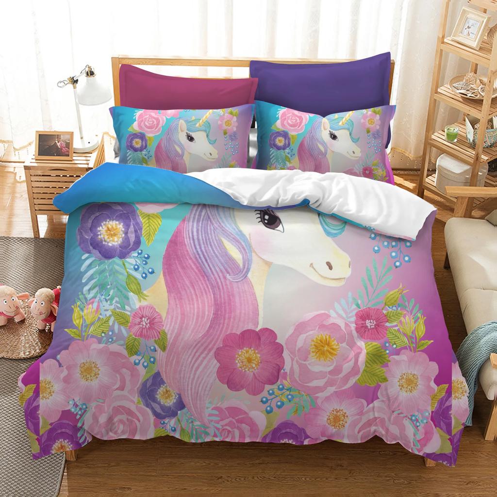 Comforter Printed 3D Cartoon Forest Unicorn Bedding Set 3 Pcs S Universe Queen King Bedlinen Bedset B