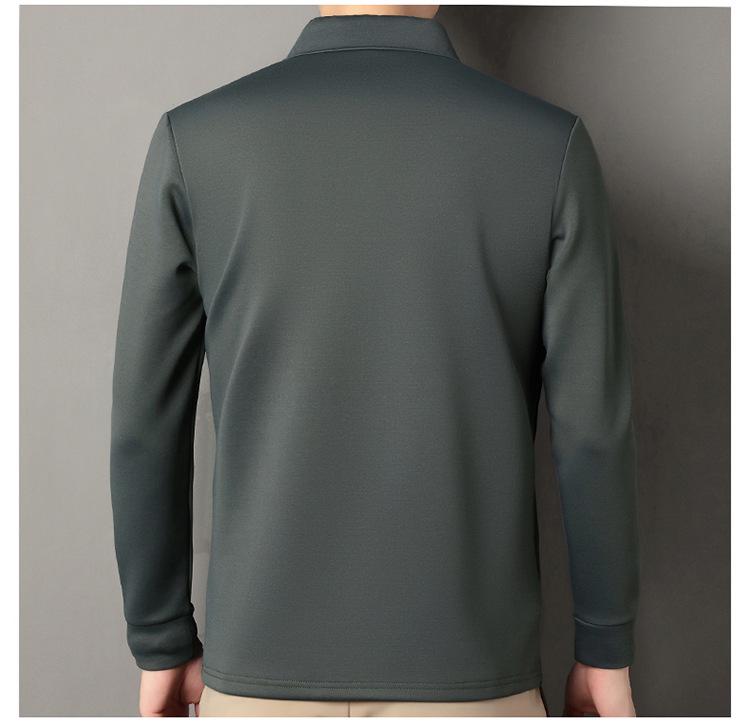 Men's Winter Long Sleeve Polo with Mulberry Silk Lapel, Fleece-Lined, Thickened Business Casual Shirt