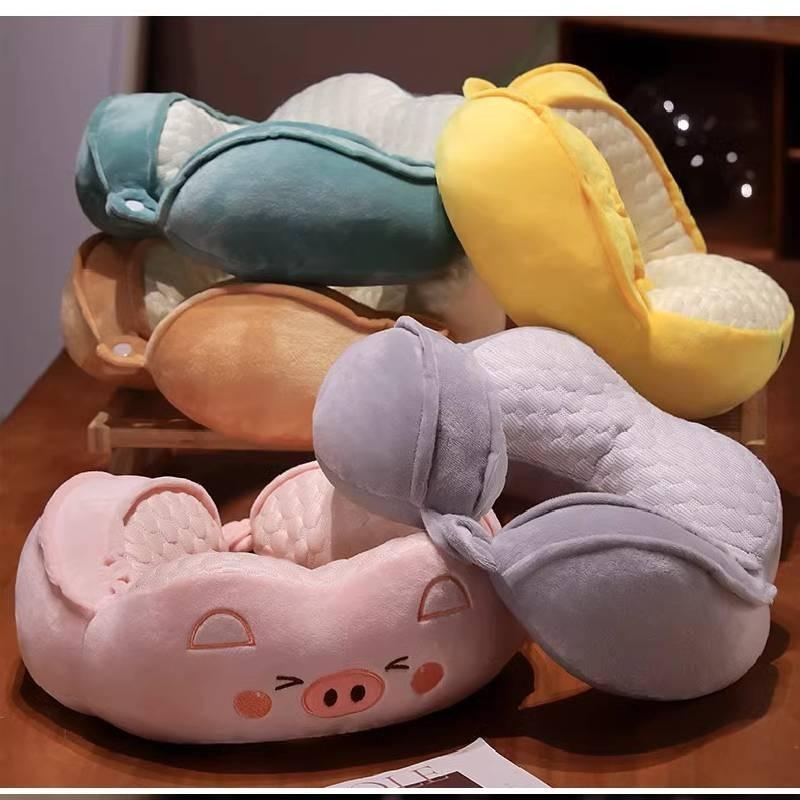 Cute Animal Design U Shaped Pillow Soft Plush Cartoon Travel Neck Cushion For Sleeping