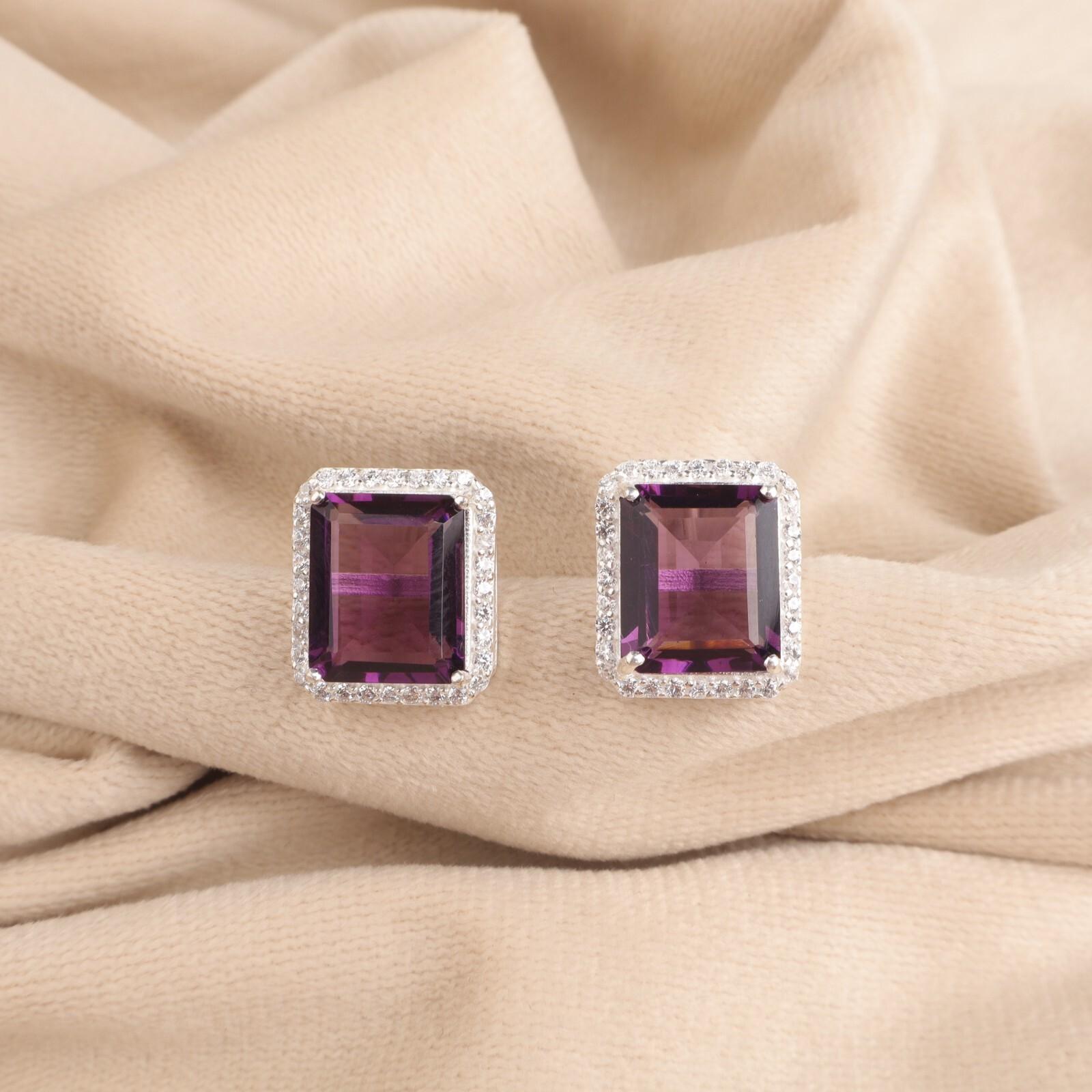 

Amethyst Gemstone 925 Solid Silver Jewelry Push Back Zircon Studs 0.57 For Her CZE-6-3