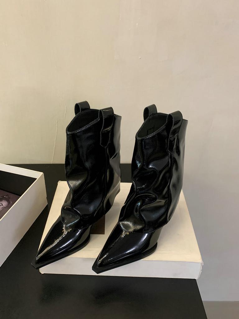 New Designer Brand Women Boots Patent Leather Fashion Pointed Toe Short Boots Ladies Modern Sexy Thin Heels Ankle Boots Women