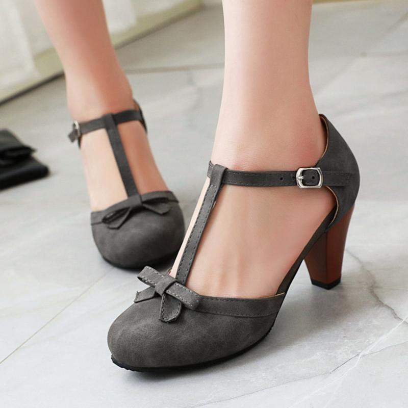 Elegant Women's Pumps Lolita D'Orsay Summer Shoes Fashion Strap Black Grey High Heels Classic Party Office Shoes Women Comfort