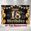 18th Birthday Party Backdrop Gold Black Polyester Banner 229.87 X 179.83 Cm Photo Booth Decoration