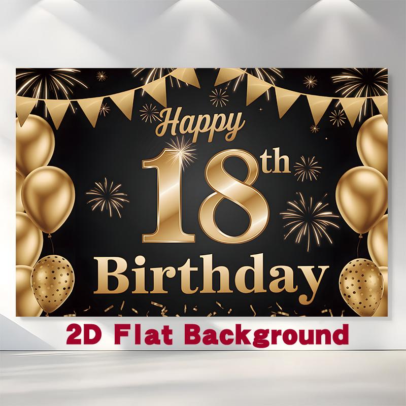 18th Birthday Party Backdrop Gold Black Polyester Banner 229.87 X 179.83 Cm Photo Booth Decoration
