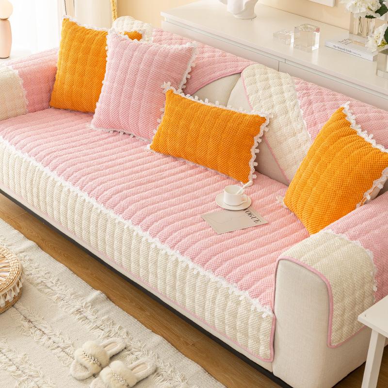 Велюр Түстерді Блоктау Диван Жабыны Қонақ Бөлмесі Үшін Барлық Маусымға Арналған Универсал Диван Төсеніші Тайғақ Емес Диван Жабыны Бір Түсті Диван Жастығы
