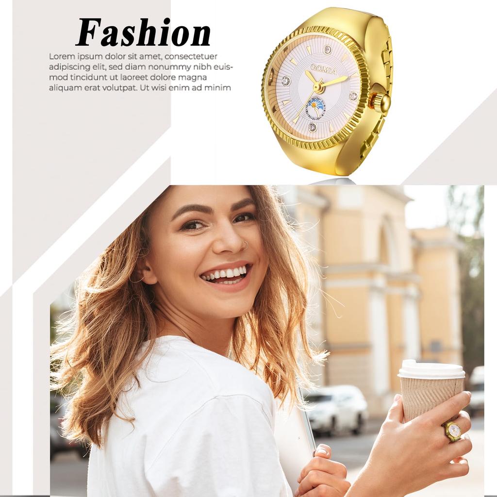 Stylish Women's Ring Watch, One Size Fits All: Stainless Steel Analog Quartz Watch, Gold or Silver, Fashion Accessory - Perfect Gift for Birthdays,