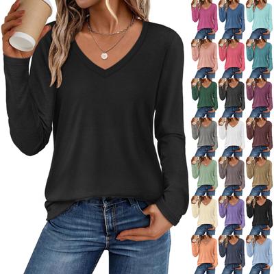 Women's Fashion Casual V-Neck Solid Color Loose-Fit Versatile T-Shirt Top
