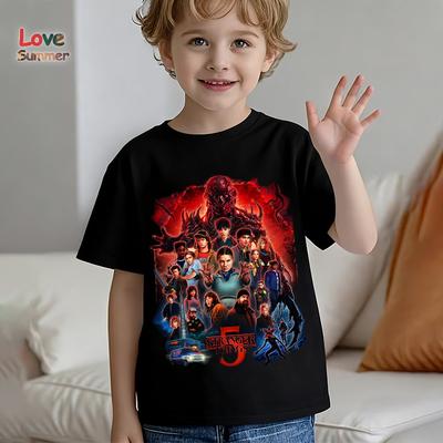 T-shirt Imprimé Demogorgon Stranger pour Enfants Garçons Filles Manches Courtes Classique 1983 Design à l'Envers T-shirt Cadeau pour Enfants