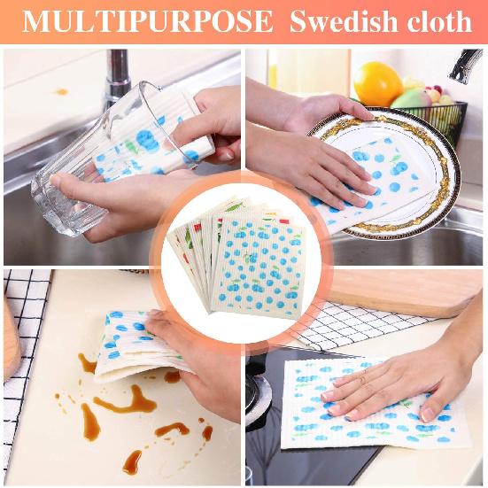 Patelai Mixed Fruit Swedish Kitchen Dishcloths Reble Dish Towels Absorbent and Fast Dry Cleaning Cloths for Kitchen Blueberry Cherry Strawberry Lemon