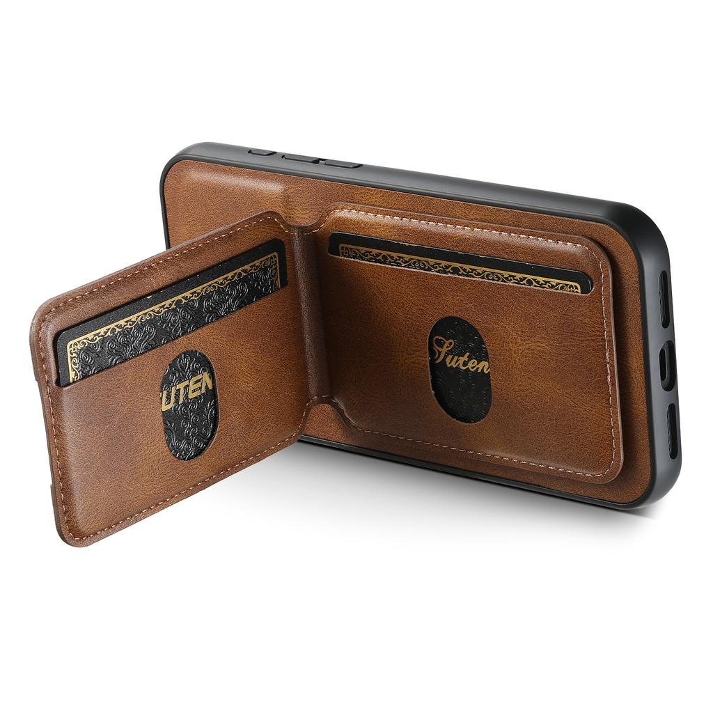 SUTENI H02 For iPhone 16 Case Waxy Texture Leather+TPU Card Slots Kickstand Phone Cover