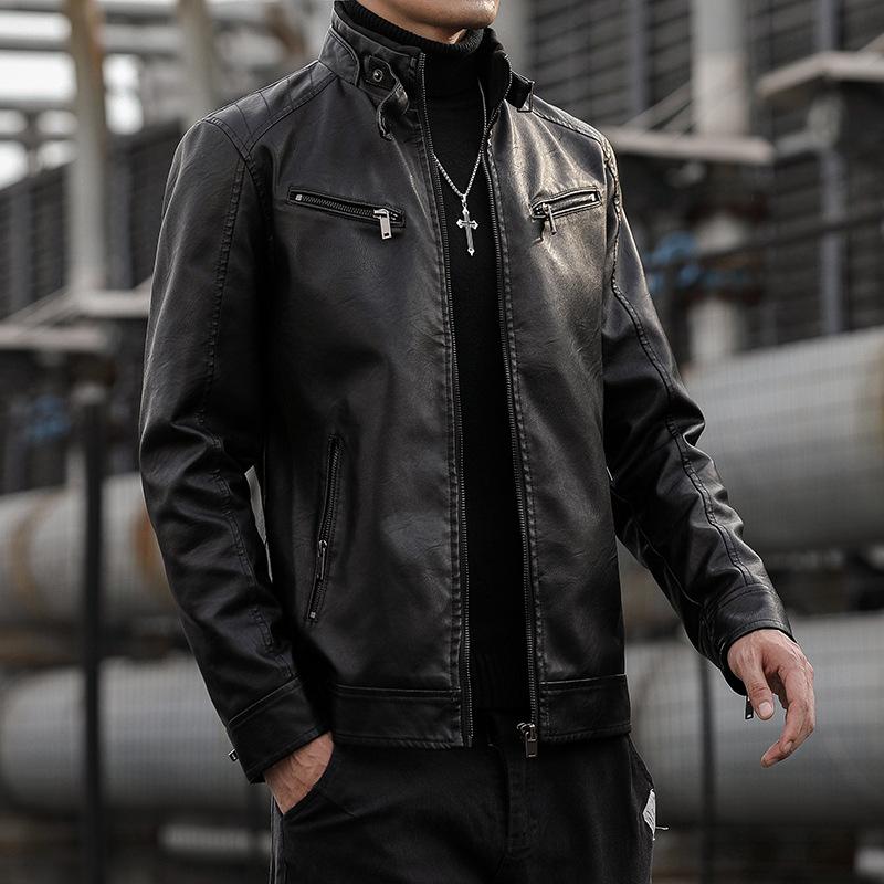 Nová PU kožená bunda Pánské korejské ležérní Pánské stojací límec úzkého střihu Motocyklová kožená bunda PU bunda pro mladé muže