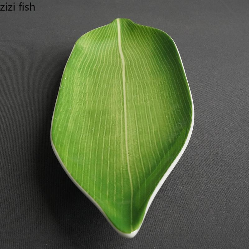 Green Zongzi Leaf Plate Ceramics Dining Plate Sushi Plates Sashime Flat Plates Dessert Bowl Dim Sum Dish Fruit Bowl Snack Tray