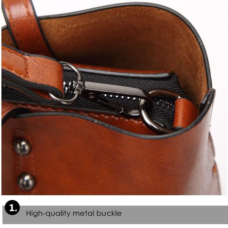 Bolsa balde de couro pu com cera, estilo simples, alça dupla, bolsa de ombro para mulheres, sacola de compras, bolsa tote feminina