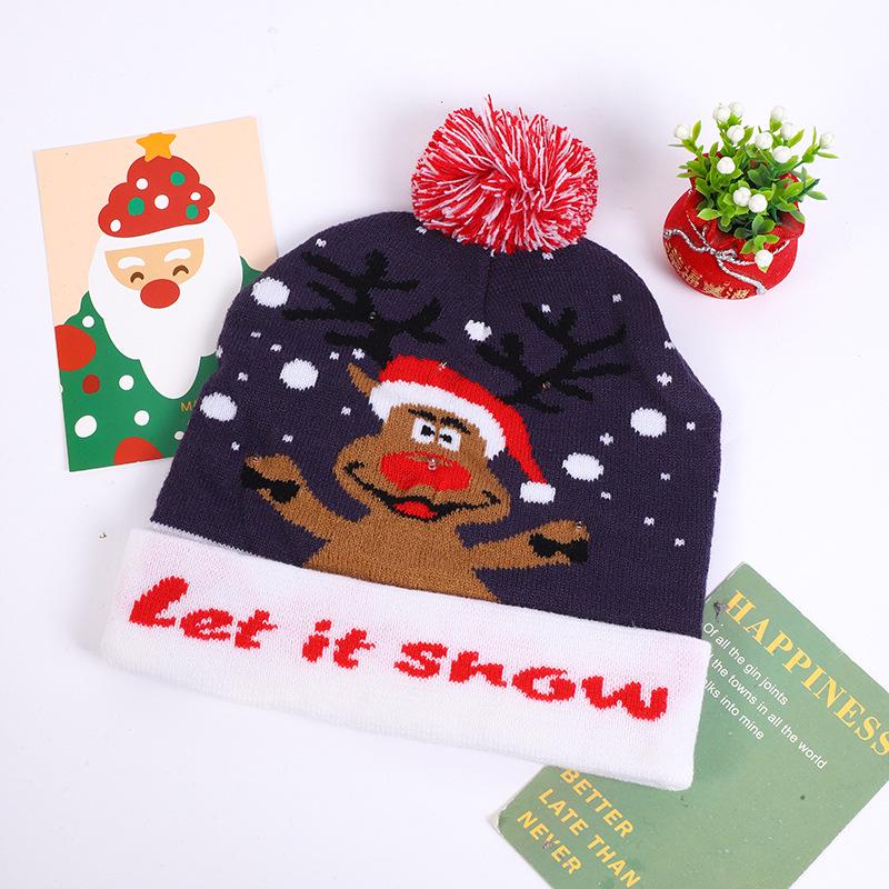 LED Light-Up Knit Christmas Hat - Colorful Winter Wool Hat for Adults & Children