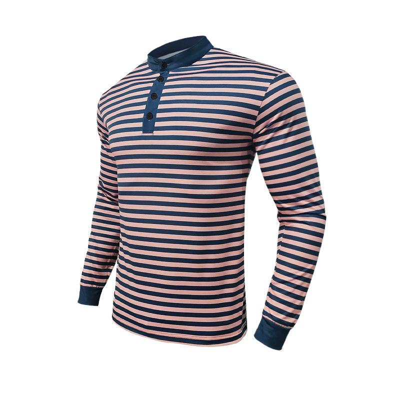 Spring Autumn Men's Striped Polo Shirts Long Sleeve Casual O-Neck Loose Tees Tops