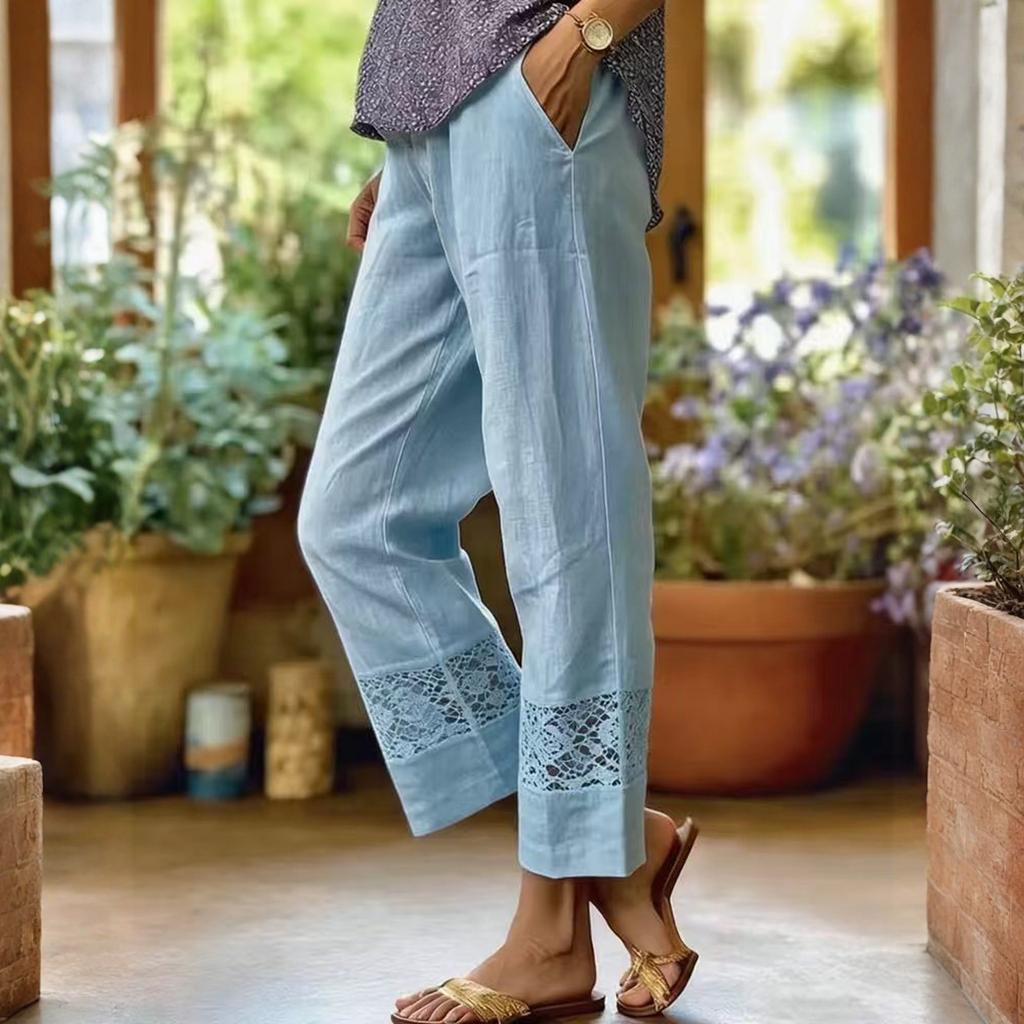 Ladies' Casual Loose Patchwork  Cropped Pants