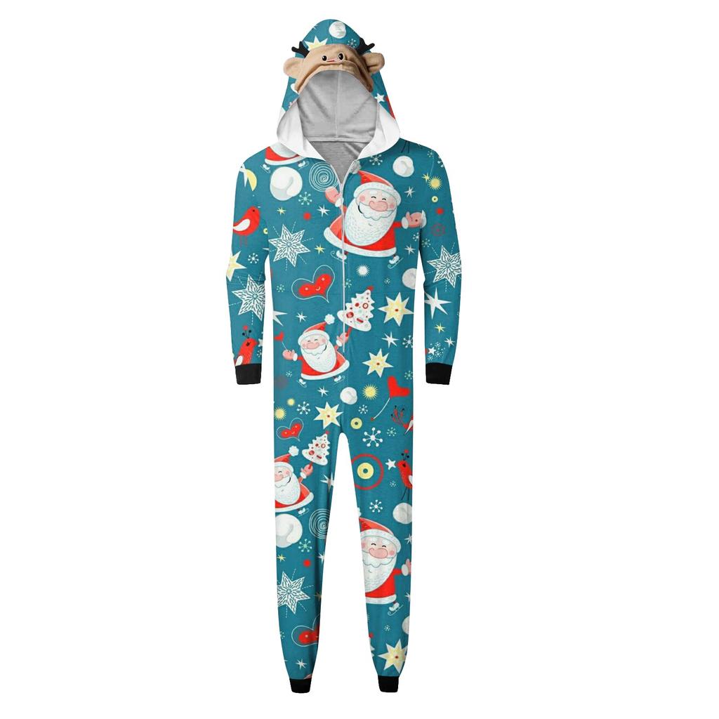 Set de salopete cu mâneci lungi și fermoar, cu glugă, cu imprimeu de Crăciun