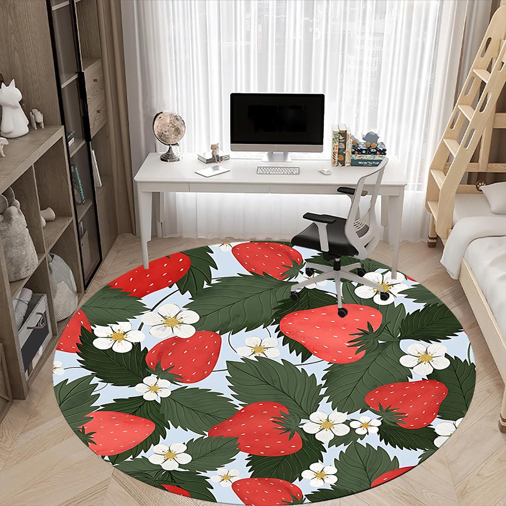 1pc Strawberry Pattern Office Round Rug, Non-slip, Soft and Durable Office Rug for Interior Decoration, Perfect for Office,Decoration yy260204073