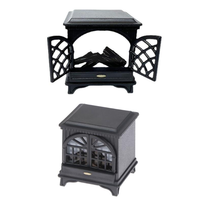 1:12 Scale Dollhouse Fireplace with LED DIY Miniature Dollhouse Decorations Furniture Handmade Crafts Accessories Toy