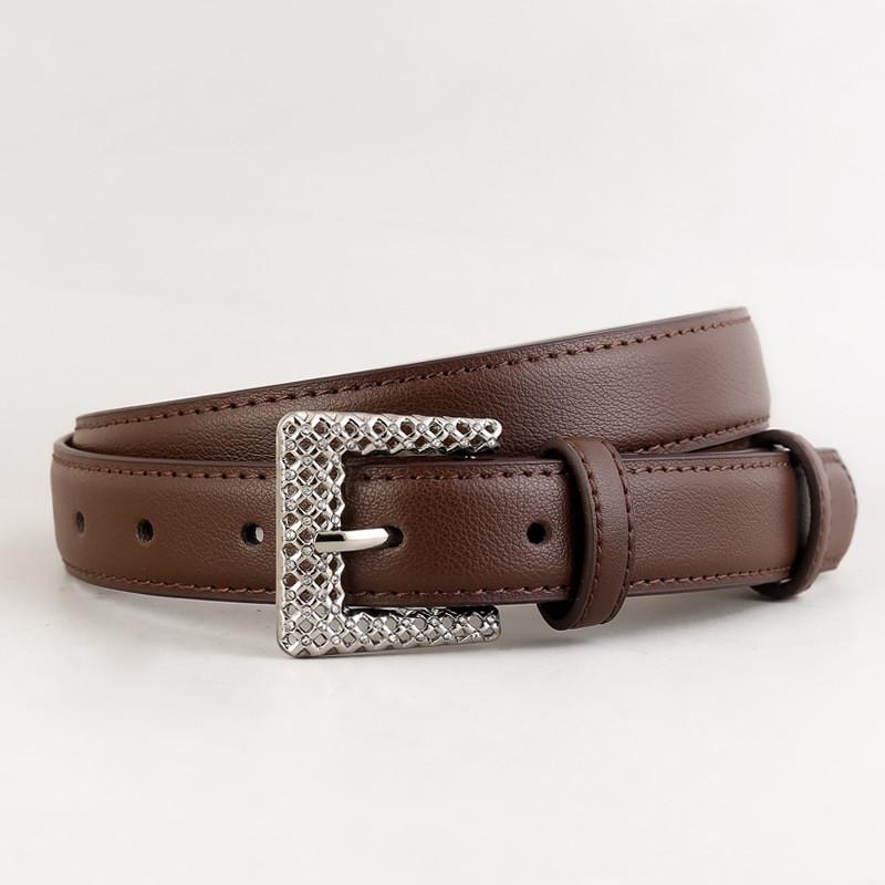 

Leather Womens Belt With Rhinestone Buckle For Casual And Office Wear темно-коричневого кольору