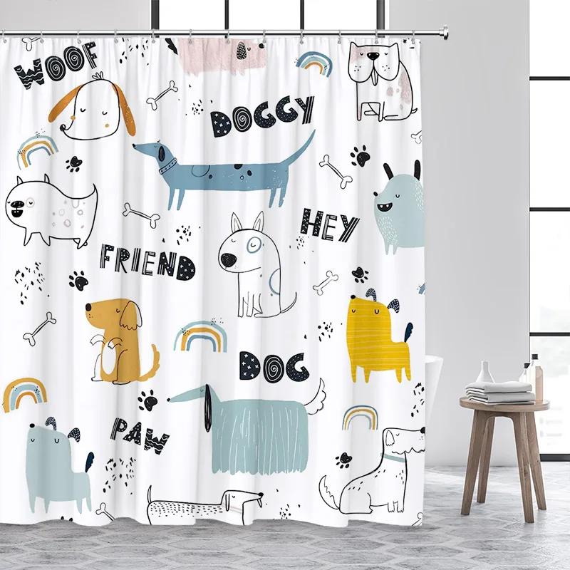 Cartoon Animals Kids Shower Curtains Cute Dogs Pet Ocean Fish Sea Turtle Whale Octopus Child Bathroom Curtain Decor with Hooks
