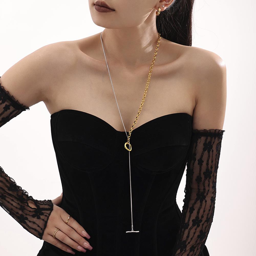 Cartilage Snake Bone Chain Pendant Necklace, 18k Gold Titanium Steel, Non-Fading Jewelry for Women